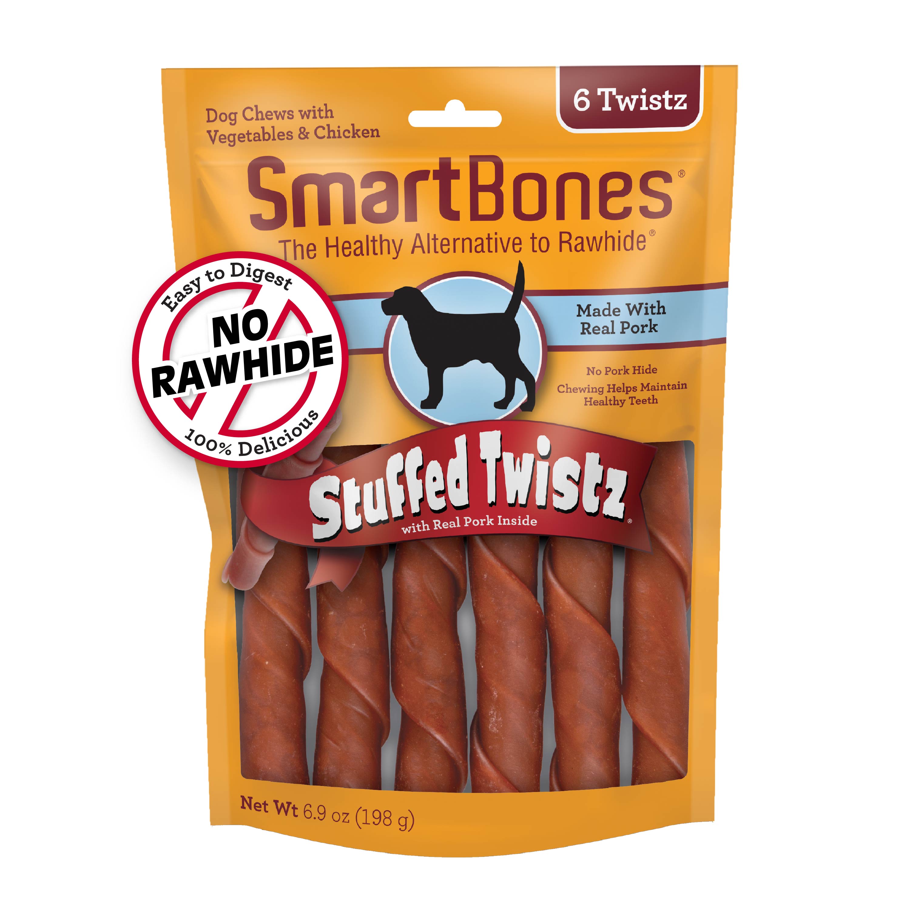 SmartBones Stuffed Twist Sticks With Pork 6 Count 6.9 Ounces Rawhide Free Chews For Dogs Made With Real Chicken And Real Pork SmartBones